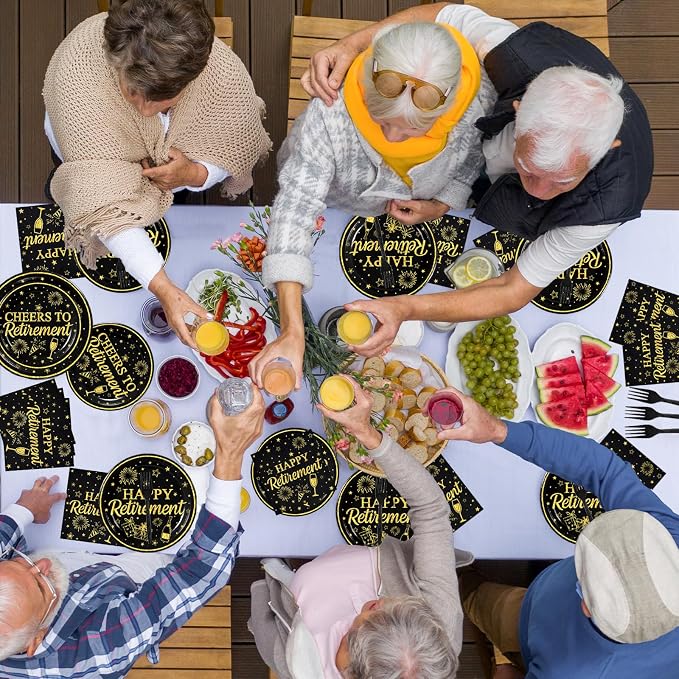100 Pcs Happy Retirement Tableware Party Supplies Set, Serves 25 – Disposable