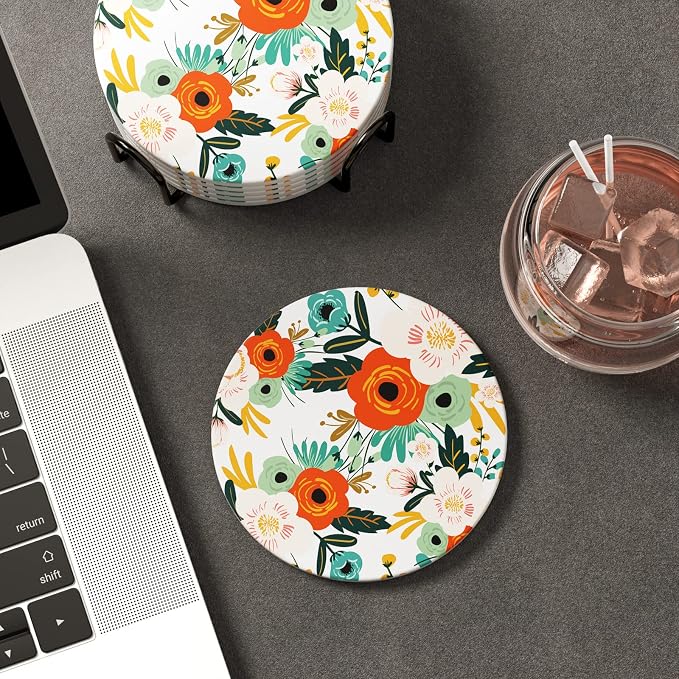 Coasters for Drinks, Kitchen Home Decor Housewarming Gift, Round 4 in