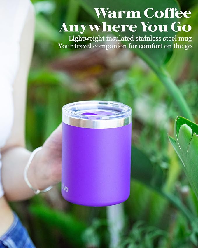 12oz Insulated Coffee Mug with Lid – Includes Two Lids, Stainless Steel Coffee