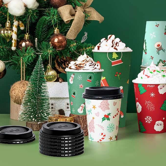 Fit Meal Prep 50 Pack 12 oz Christmas Disposable Coffee Cups