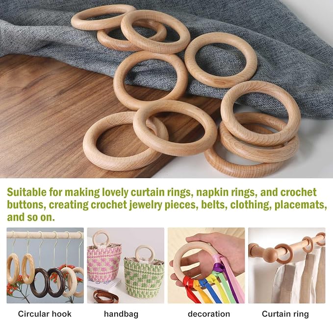 FoDau770 5pcs Natural Beech Wooden Rings, Unfinished Solid Wood Rings Heavy