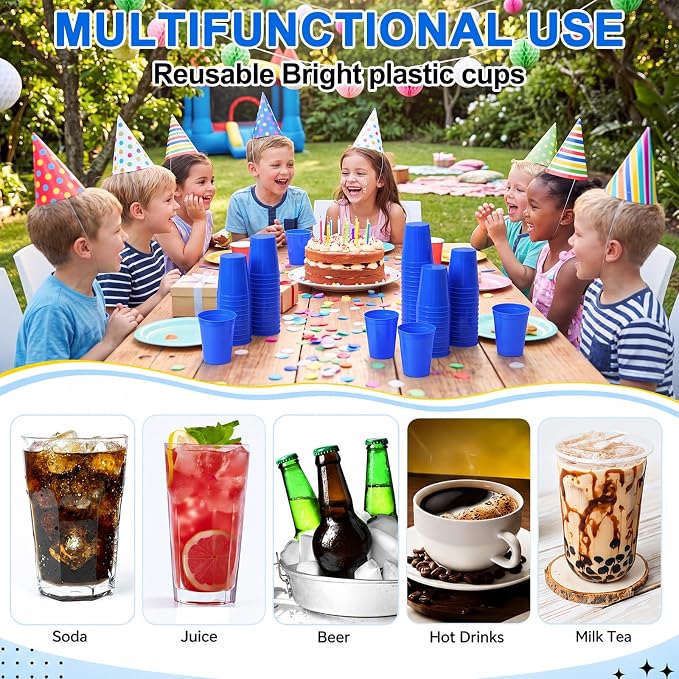 Yungyan 100 Pack 16 oz Stadium Cups Reusable Plastic Cups Blank Drink Stadium