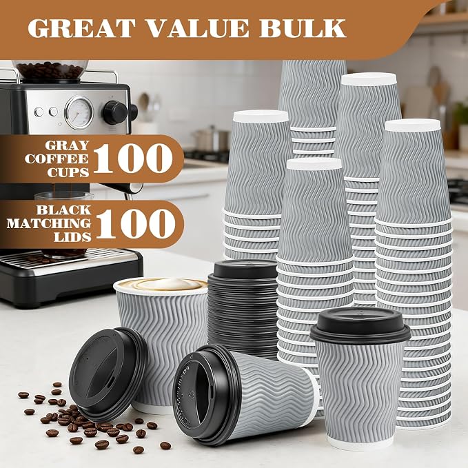 Ginkgo 100 Pack 12 oz Disposable Insulated Coffee Cups