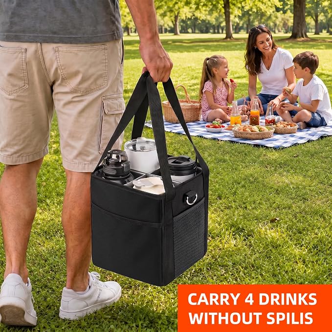 4 Cup Drink Carrier Bag, Insulated Cup Caddy