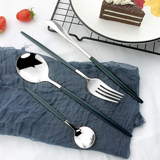 JASHII Flatware Serving Set 24 Piece, Stainless Steel Silverware Set, Modern