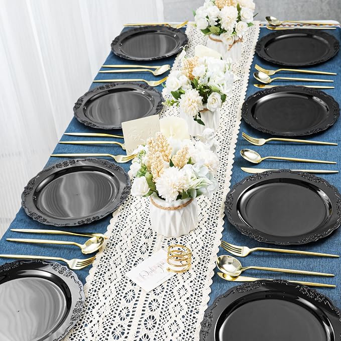 100 Pcs Black Plastic Plates for Party 10.25" Dinner Disposable Plates | 100