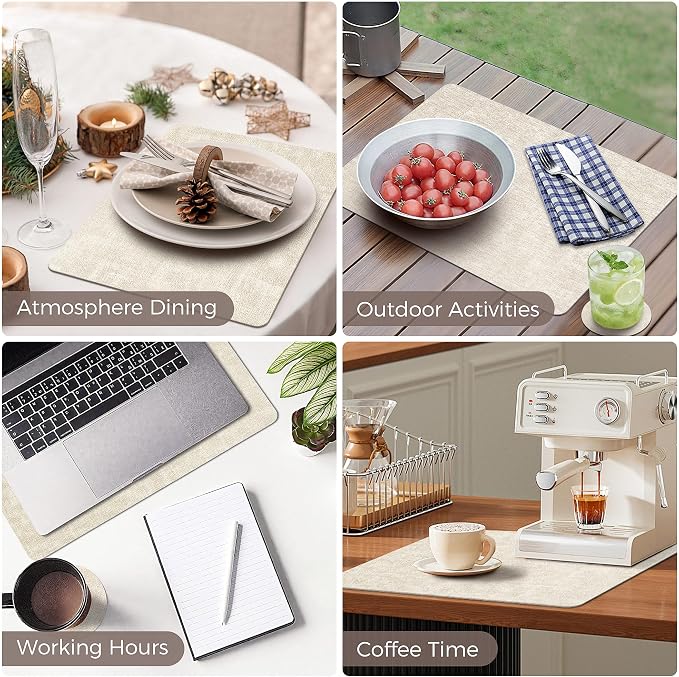 NCUE Vinyl Placemats Set of 12, Heat Resistant, Nonslip Faux Leather Waterproof