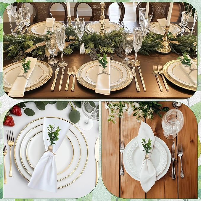 MAOANME Rustic Eucalyptus Leaf Napkin Rings