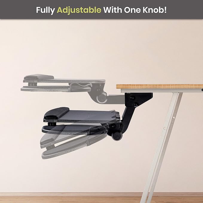Under Desk Keyboard Tray, 17.75" Track, One Knob Control, Undermount Sliding