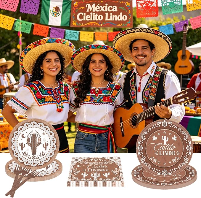 96 Pcs Cielito Lindo Party Decorations, Terracotta Tableware Set | Includes