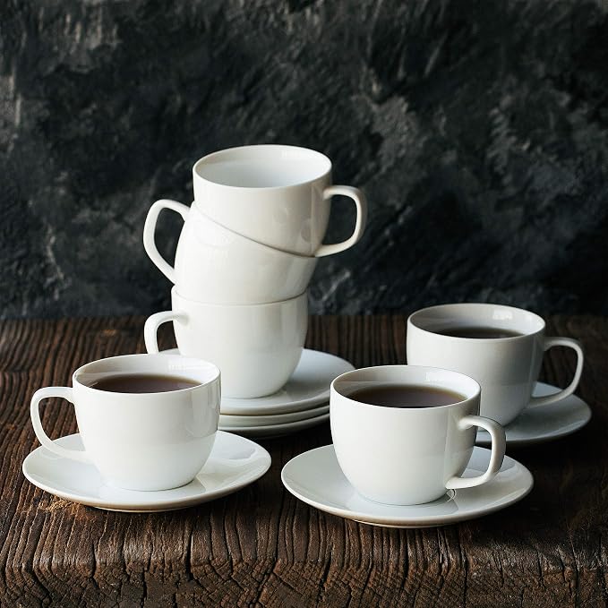 BTaT- Cappuccino Cups with Saucers 6 oz, Au Lait, Flat White, Dishwasher