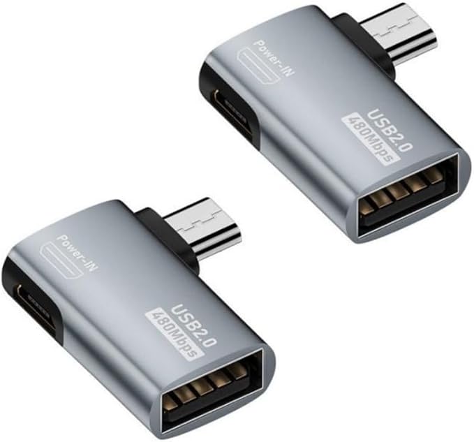 Powered Right Angle USB 2.0 Micro Male to USB Female Host OTG Adapter