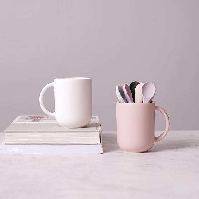 12 oz Ceramic Coffee Mug, Matte Pink White Gray Coffee Mug