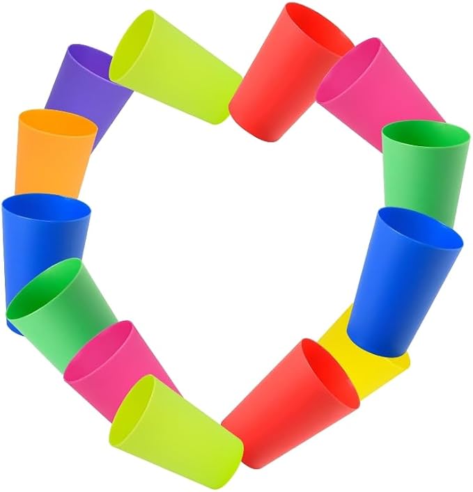 Set of 8, Mini Plastic Cups, Reusable Open Cups in 8 Colors, Stackable Water