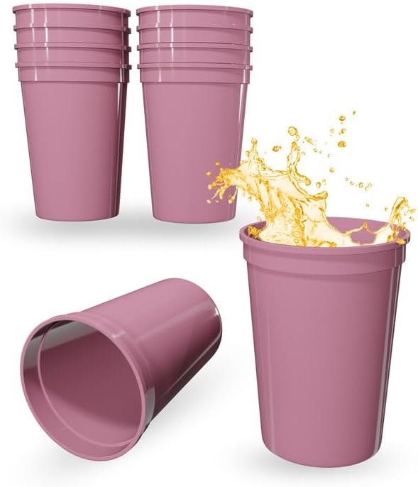 PartyPrints 10 Pack Small 10 to 12 oz Pink Reusable Blank Plastic Cups