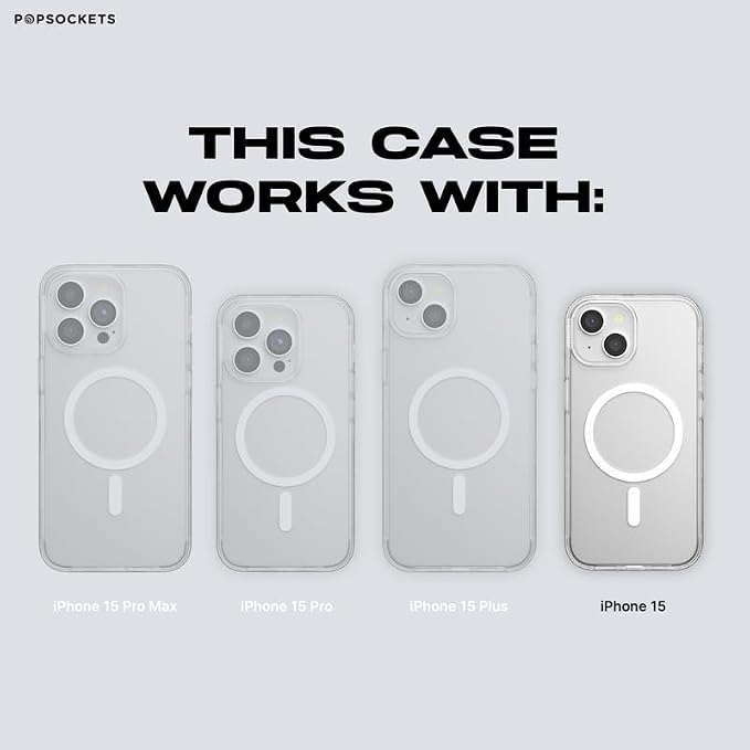 PopSockets iPhone 15 Case with Round Phone Grip Compatible with MagSafe