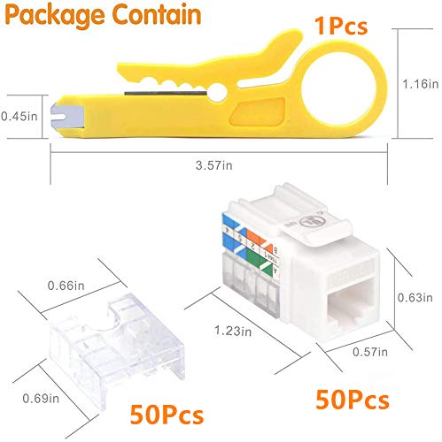 VCE Cat6 RJ45 Keystone Jacks UL Listed 50-Pack, Punch Down Ethernet Wall Jack