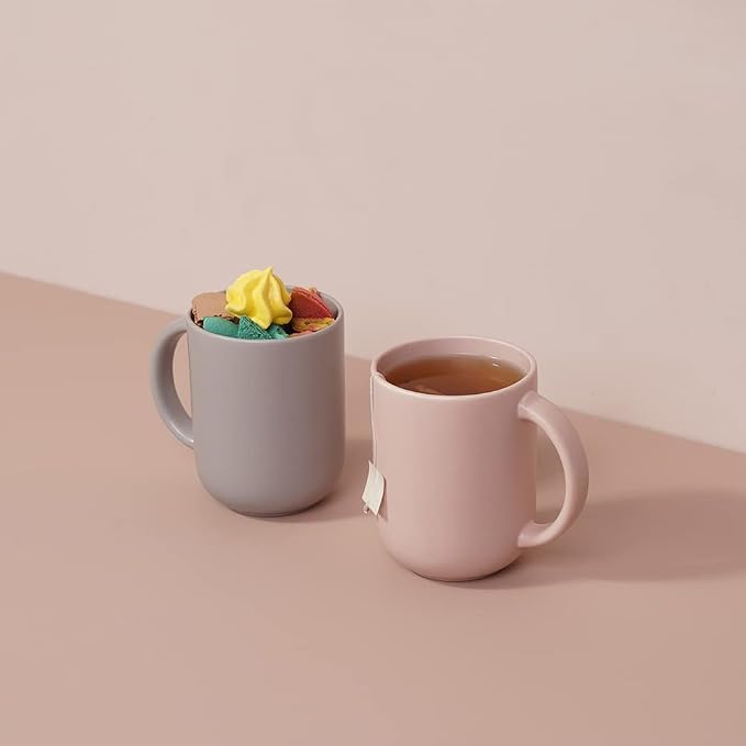 12 oz Ceramic Coffee Mug, Matte Pink White Gray Coffee Mug