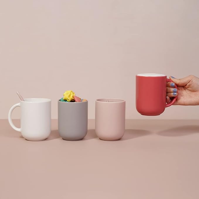 12 oz Ceramic Coffee Mug, Matte Pink White Gray Coffee Mug