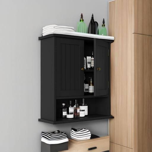 Black Wall Cabinet, 2-Door Medicine Cabinet