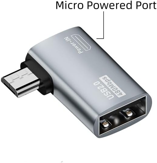 Powered Right Angle USB 2.0 Micro Male to USB Female Host OTG Adapter
