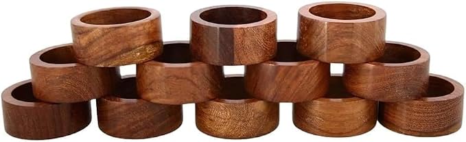 Ramkudi Stylish Brown Napkin Rings Set of 12 | Wooden Napkin Holder