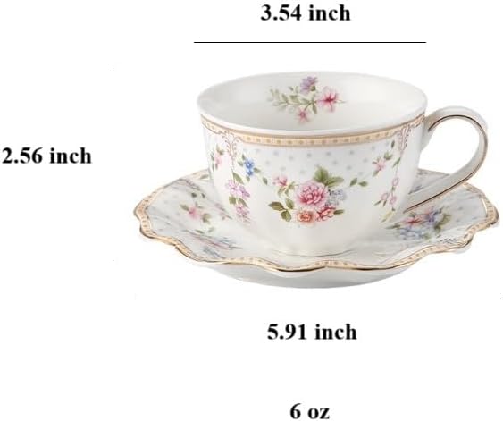 6 oz Vintage flower Ceramic cup and 6" saucer set