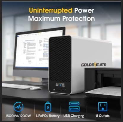 1500VA/1200W Lithium UPS Battery Backup and Surge Protector, Backup Battery