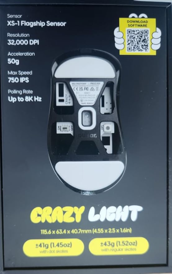 Pulsar Gaming Gears X2 Crazylight Wireless Gaming Mouse, Ultra Lightweight 1.23