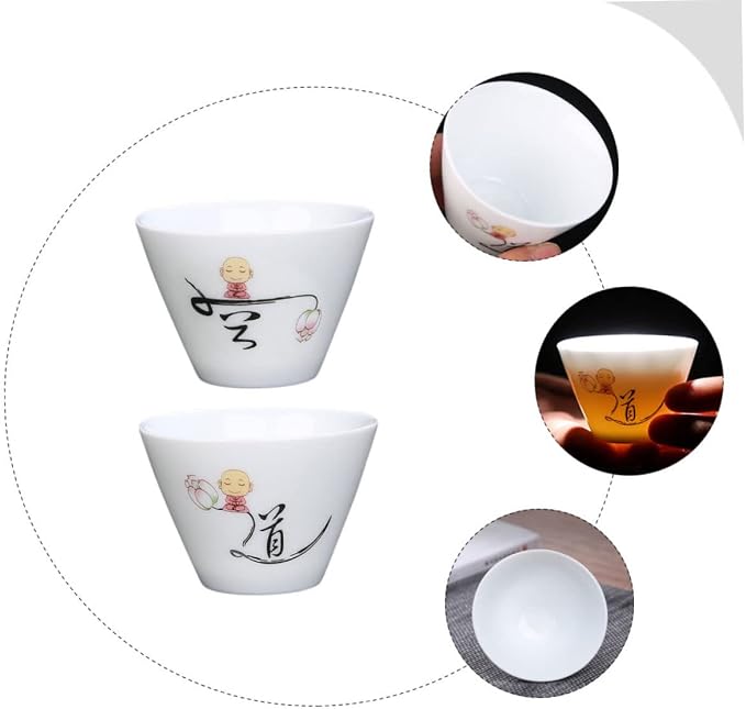 2Pcs Ceramic Tea Cups Retro Style Porcelain Teaware Delicate Handleless Kung Fu