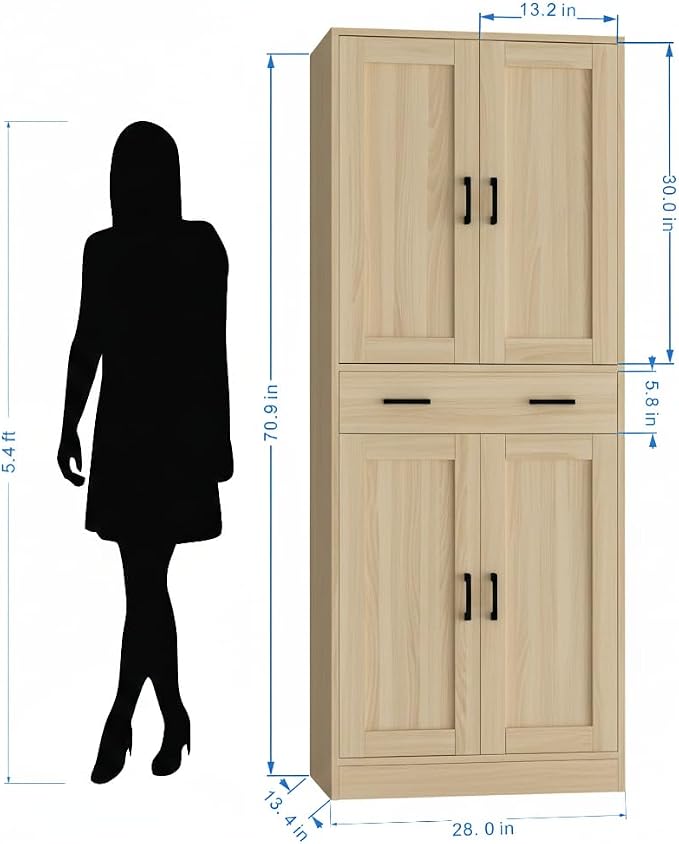 71" Tall Kitchen Pantry Cabinet, Freestanding Storage Cabinet