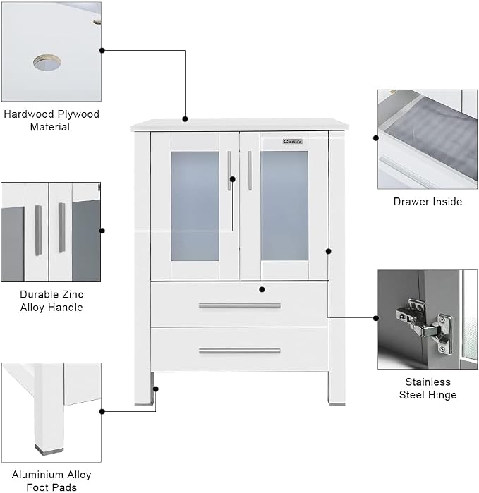 24" Modern Bathroom Vanity Sink Combo Freestanding Cabinet