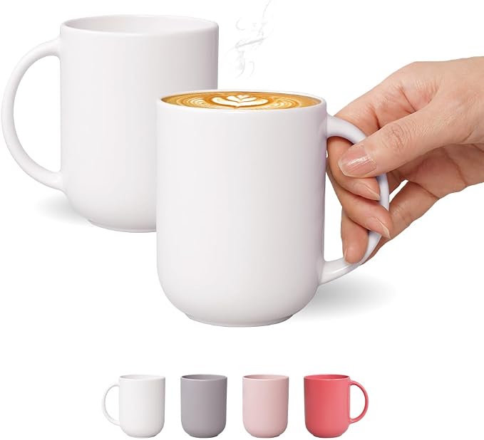 12 oz Ceramic Coffee Mug, Matte Pink White Gray Coffee Mug