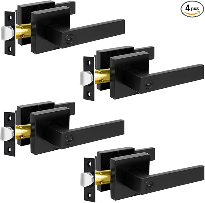 Privacy Door Levers, 4 Pack Matte Black Door Handles Bed and Bath Door