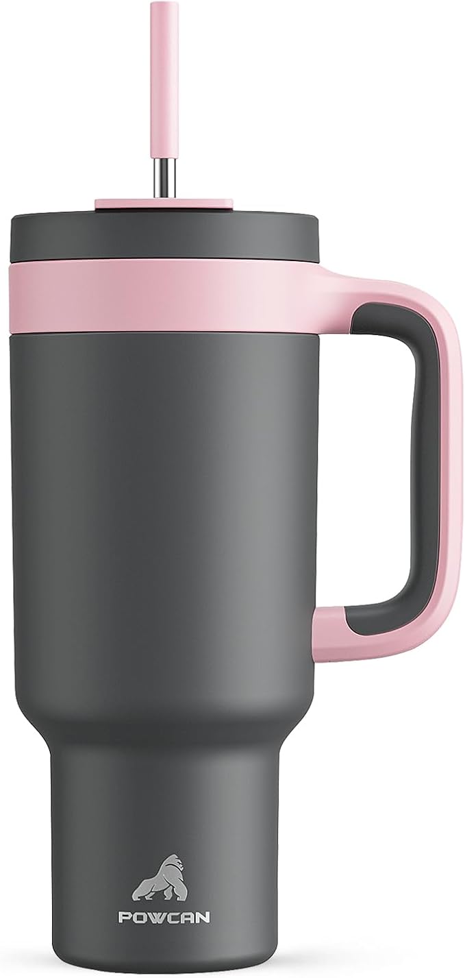 POWCAN 40 oz Tumbler with Handle, 2-in-1 Straw and Sip Lid, Dishwasher Safe
