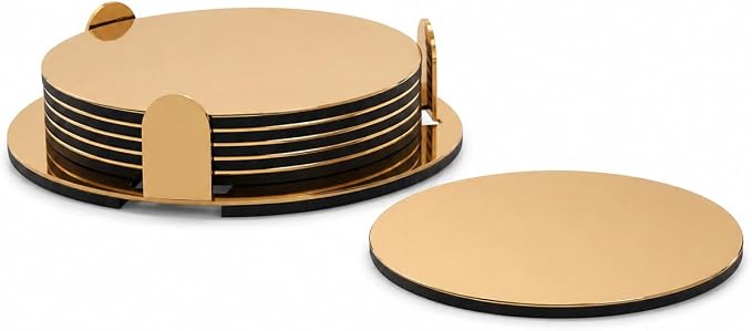 IKEA Glattis Coasters With Holder Brass Color 6 pack Size 3" 503.430.05