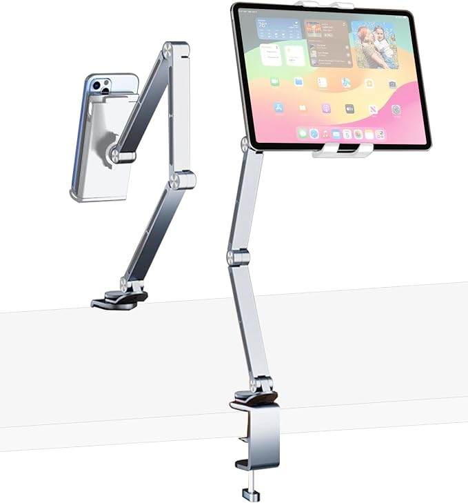 iPad Mount for Desk Aluminum Alloy Tablet Stand Foldable Overhead Arm Holder