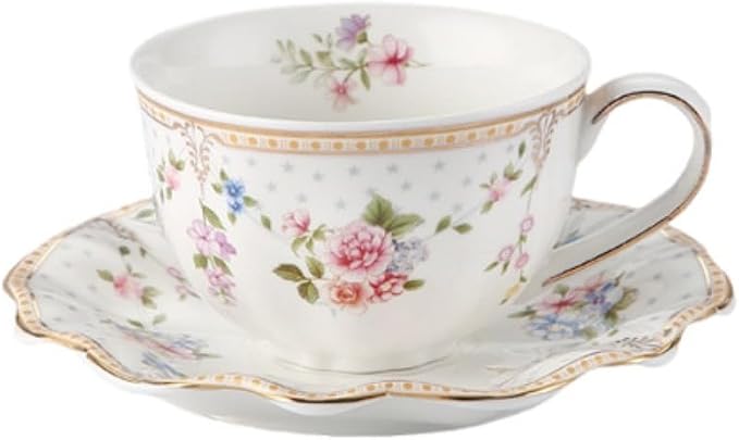 6 oz Vintage flower Ceramic cup and 6" saucer set