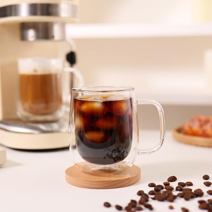 CNGLASS Large Double Wall Glass Coffee Mug 15.2oz