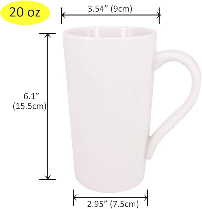 2 Pack 20 OZ Coffee Cup Simple Pure White Ceramic Cup | Plain Large Tall White