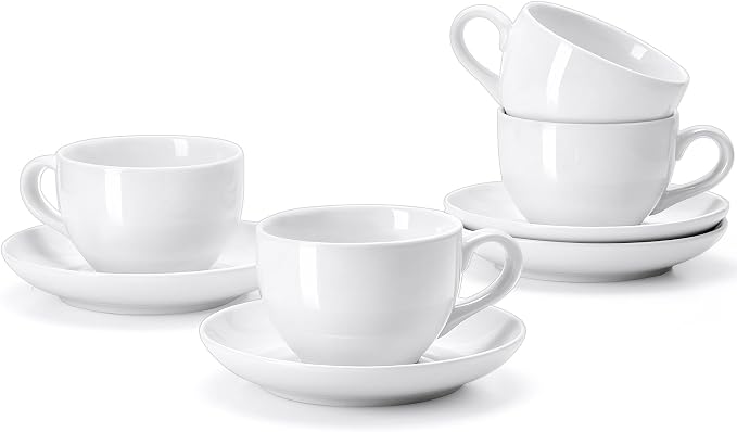 Porcelain Coffee Cups Set with Saucer, 6 Ounce,