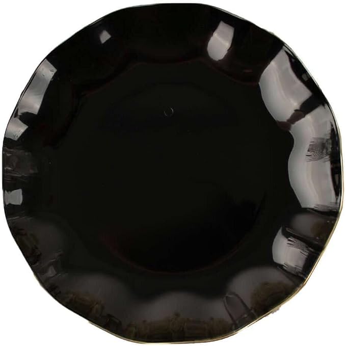 Efavormart 10 Pack | Black 6" Round Plastic Dessert Salad Plates, Disposable