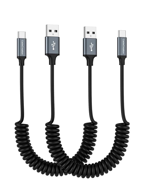 CableCreation Coiled USB C Cable 2Pack, Coiled USB A to USB C Cable