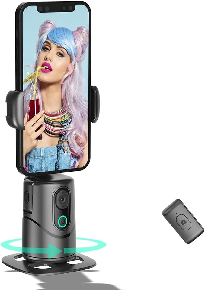 Auto Face Tracking Phone Holder, No App Required, 360° Rotation Phone Camera