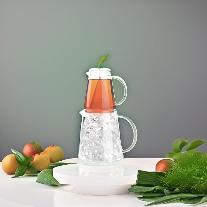 Tea Forte Tea Over Ice Steeping Pitcher Set, 2 Piece | Steeping Lidded Pitchers