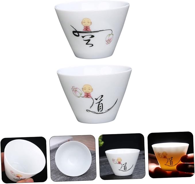 2Pcs Ceramic Tea Cups Retro Style Porcelain Teaware Delicate Handleless Kung Fu
