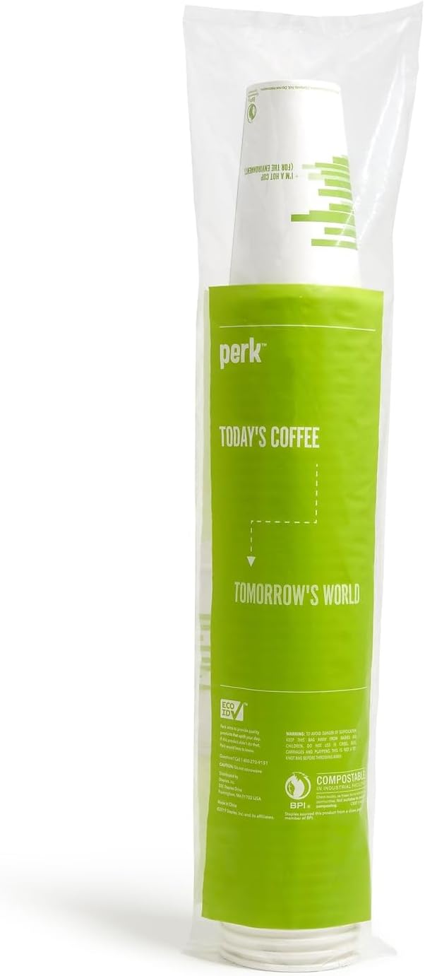 Perk Eco Compostable Paper Hot Cups, 16 Oz