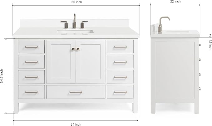Cambridge 55" White Bathroom Vanity