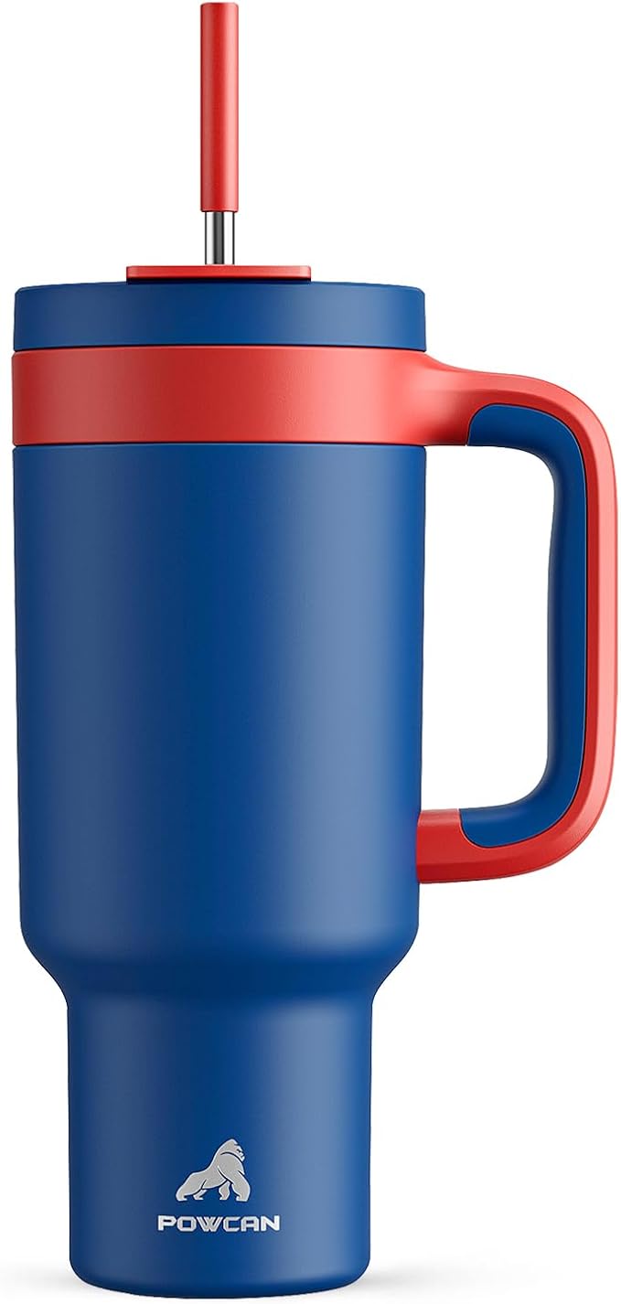 POWCAN 40 oz Tumbler with Handle, 2-in-1 Metal Straw and Sip Lid, Dishwasher