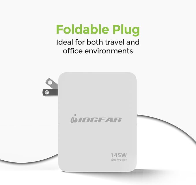 IOGEAR GearPower 145W Multiport Charger, 4 Port, USB-C Cable, iPhone 16